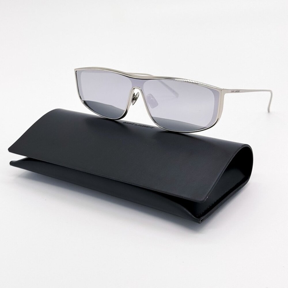 NEW SAINT LAURENT SL605 LUNA 003 SHIELD  SILVER SUNGLASSES SAINT LAURENT SL 605